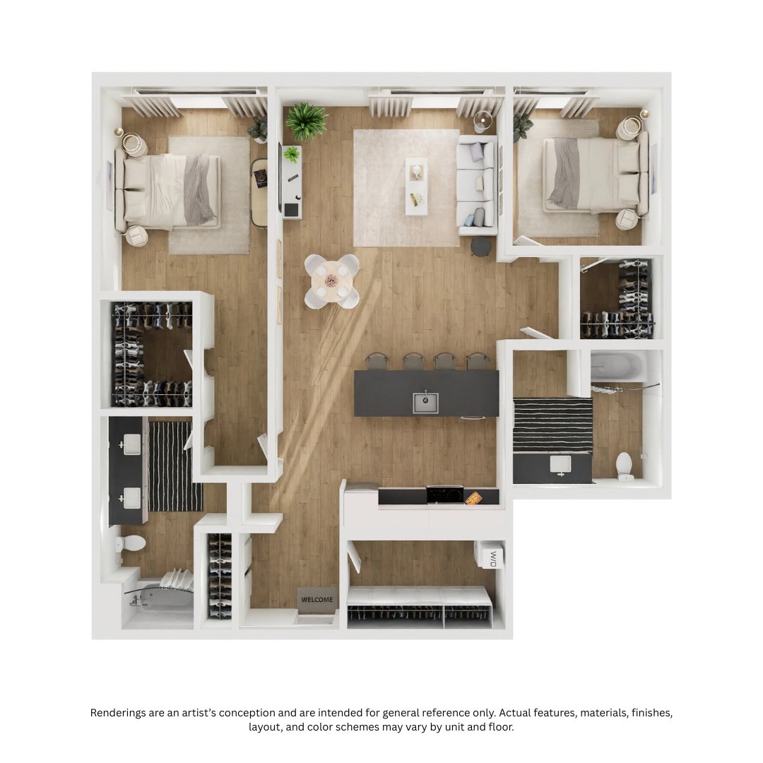 Floor plan for 2 beds, 2 baths, 1181 sqft